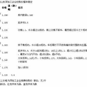 5月8日山東深加工企業(yè)收購(gòu)價(jià)格整體穩(wěn)定